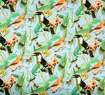 Jungle Birds fabric, toucans tropical fabric, cockatoo, bird fabric, parakeet, cotton canvas