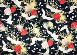 Cranes and Chrysanthemums fabric (black)