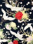 Cranes and Chrysanthemums fabric (black)